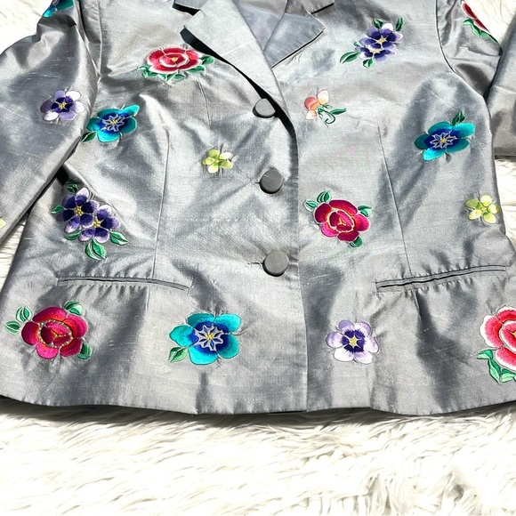 Vintage M.X.I. 100% Raw Silk Embroidered Floral Jacket Pencil Skirt Suit Set - Picture 8 of 16